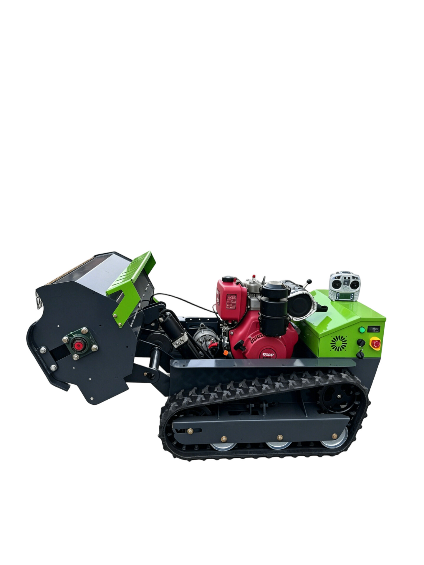 WP-1000 – lewy bok, gąsienice heavy-duty i pulpit sterowania